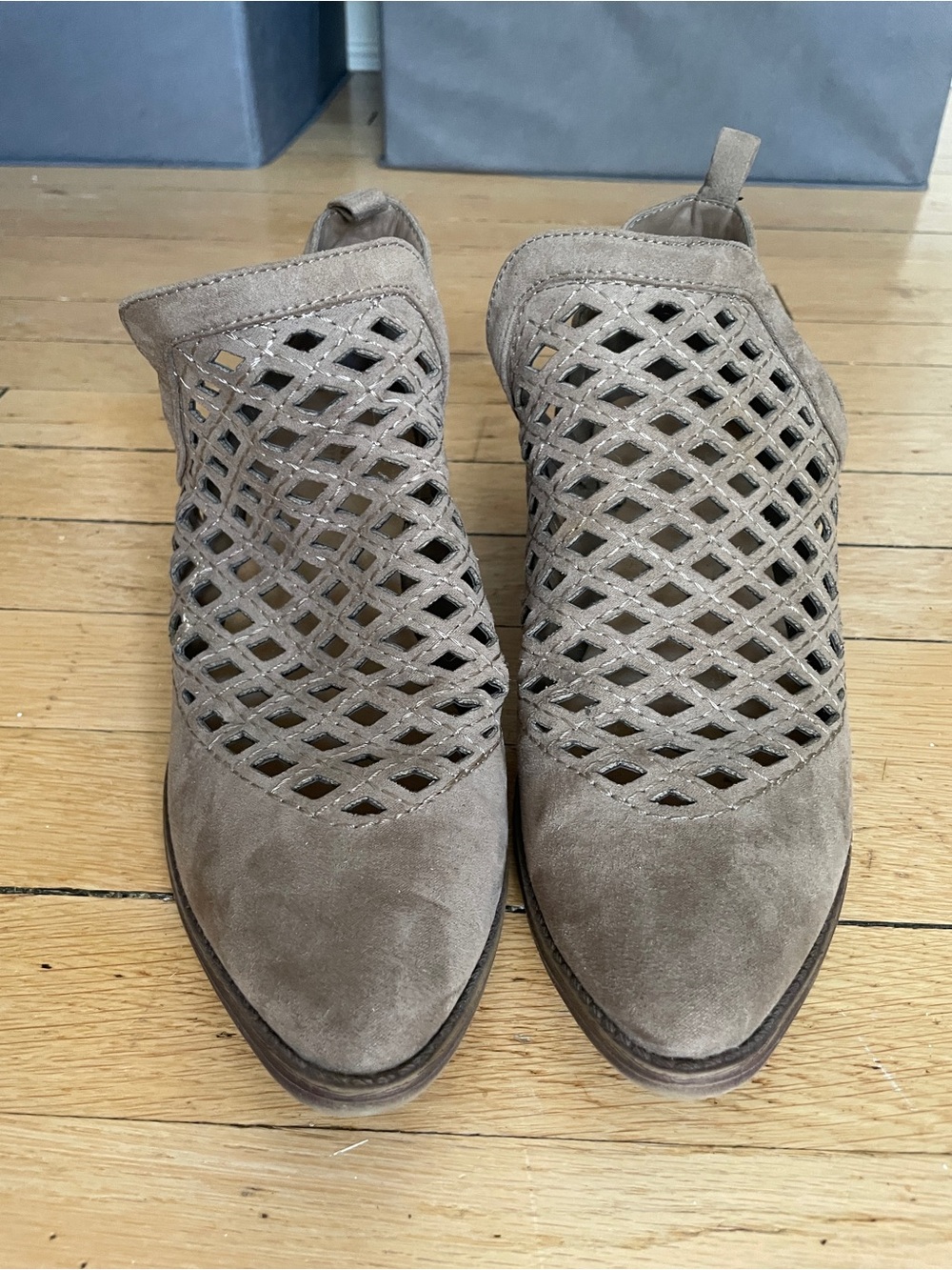 Women's Taupe Faux-Suede Cutout Slip-On Booties